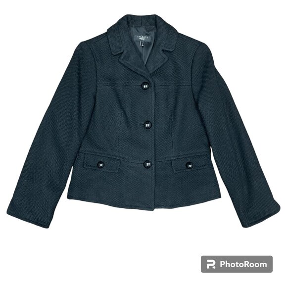 Women's TALBOTS Wool Blend Woven Blazer Black- Size 8P‎ - Picture 1 of 8